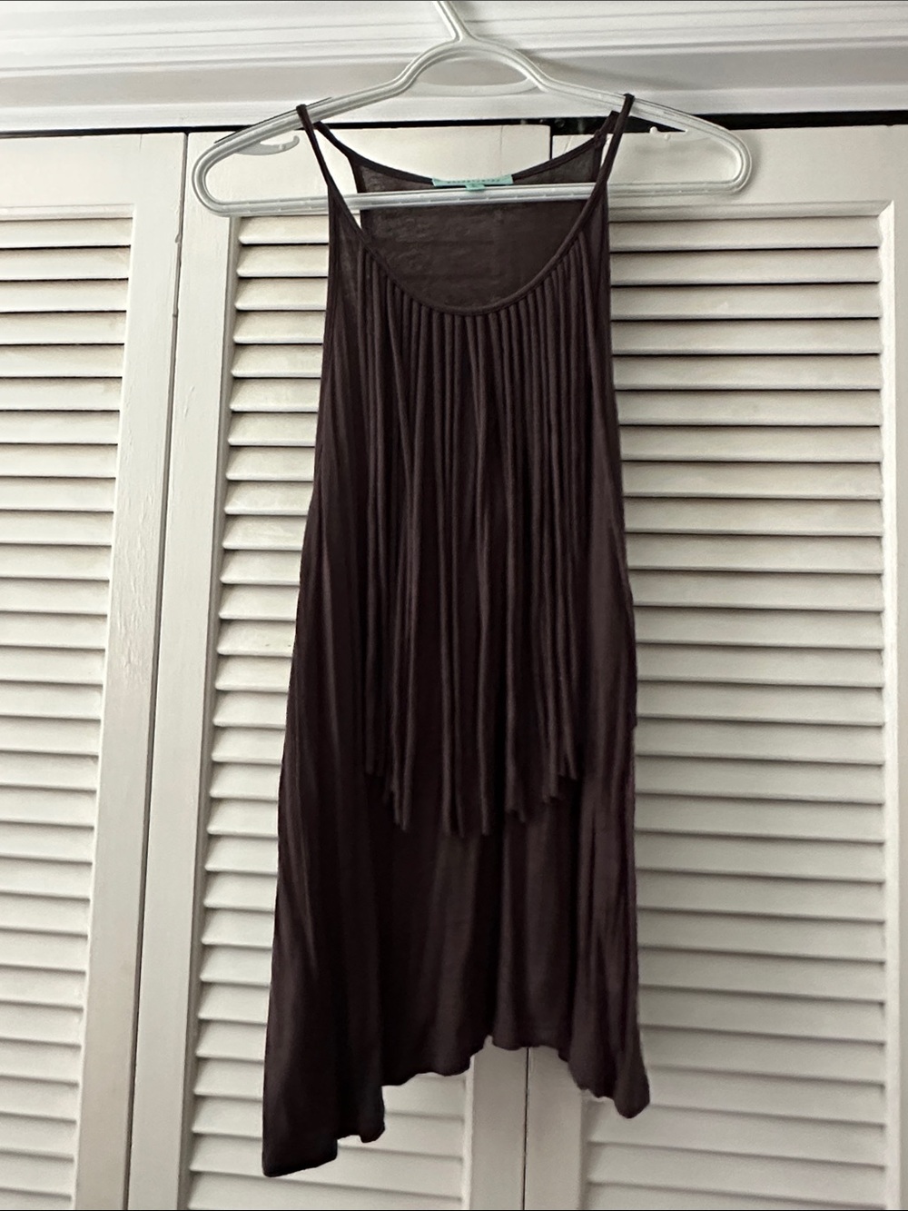 Grey Sleeveless Fringe Detail Tank Dress
